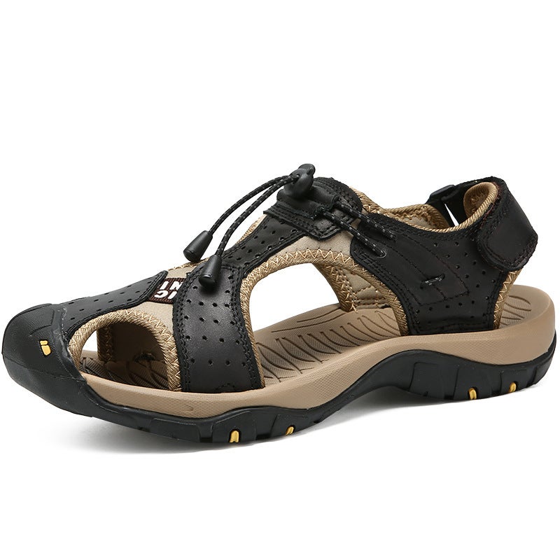 explosions men''s slippers top layer real cowhide summer hollow sandals outdoor breathable beach shoes men''s outdoor wear - Image 5