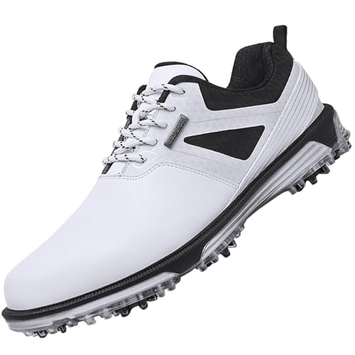ULTIANT Men's Golf Shoes Fixed Nailless Sole Waterproof Lightweight No-Slip Walking Shoes Size7.5-14(White,45.5) - Image 1