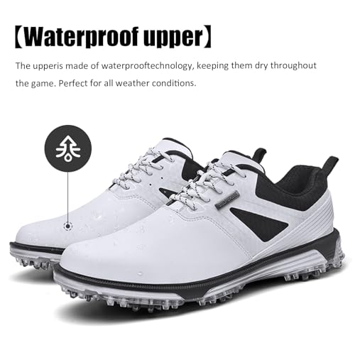 ULTIANT Men's Golf Shoes Fixed Nailless Sole Waterproof Lightweight No-Slip Walking Shoes Size7.5-14(White,45.5) - Image 4