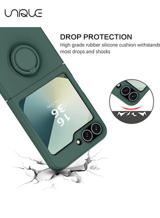 For Samsung Galaxy Z Flip 6 Case - with Ring Stand Shockproof Full Body Protection Phone Case for Galaxy Z Flip 6 5G 6.7 Inch - Army Green - view 3