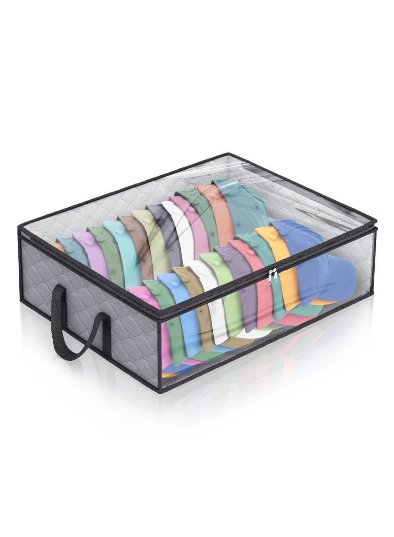 KASTWAVE Stackable Hat Storage Box for Closet, Baseball Caps Storage with 2 Sturdy Handles, Large Capacity Hat Box Wide Clear Hat Organizer for Home Travel - Grey - Image 1