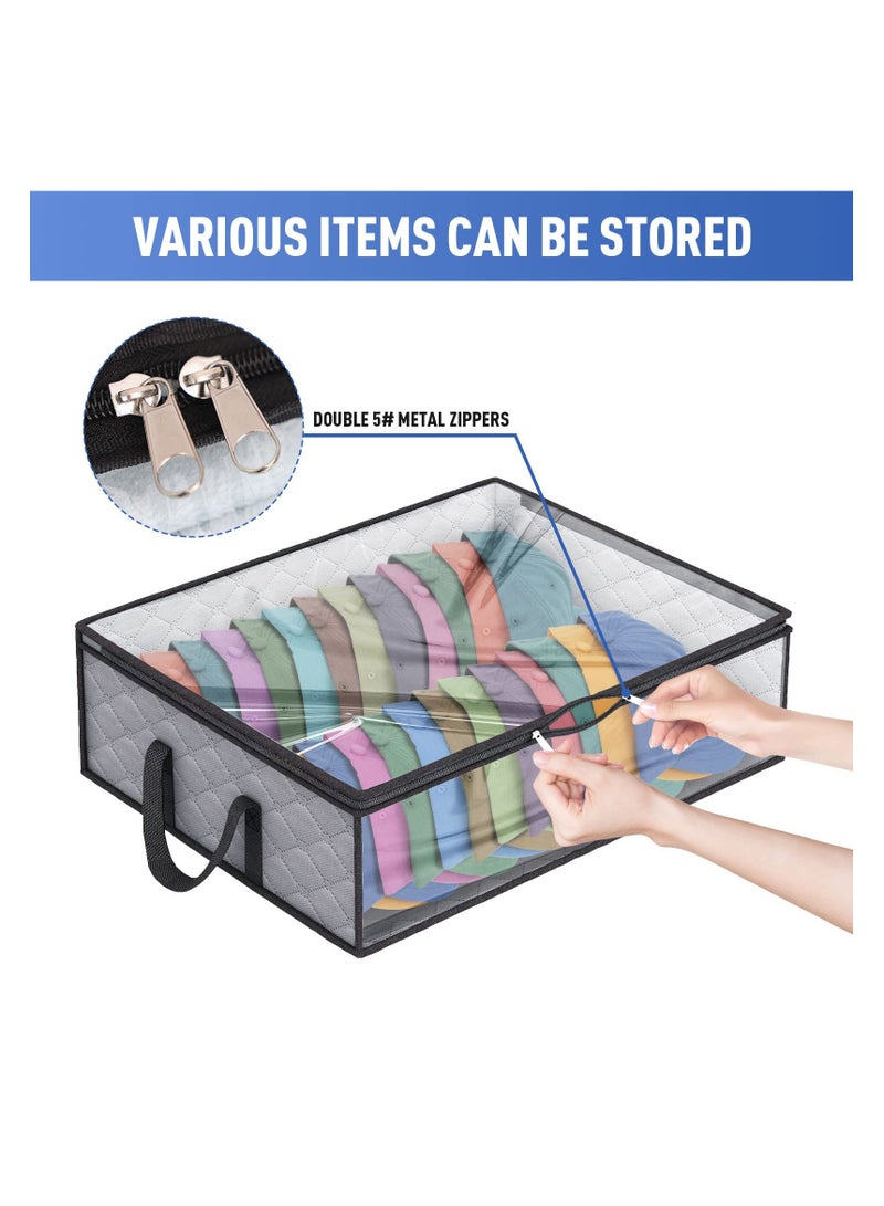 KASTWAVE Stackable Hat Storage Box for Closet, Baseball Caps Storage with 2 Sturdy Handles, Large Capacity Hat Box Wide Clear Hat Organizer for Home Travel - Grey - Image 5
