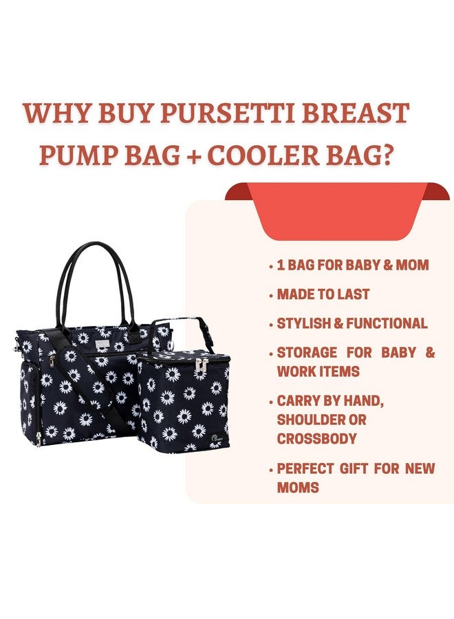 Pursetti Breast Pump Bag w/Cooler & 15” Laptop Sleeve as a Work Tote -Fits Common Breast Pumps Like Spectra S1, S2, Melela (Black Daisy) - Image 2