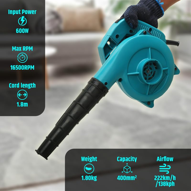 TOMAHAWK® T 730 Cord Blue Air Blower (1.8m) (600W), 16500 RPM Variable Speed Powerful Handheld Blower, Lawn Care, Snow Blowing, Dust Cleaning - Image 3