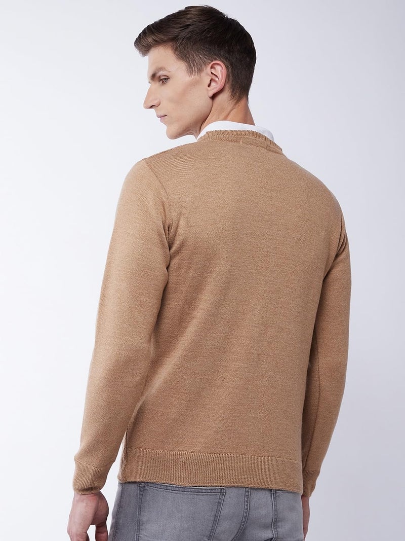 Pivl Men's V Neck Winter Solid Sweater - Warmth and Style for The Season_Beige_L - Image 5