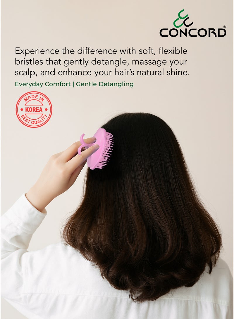 CONCORD - Korea Round Hair Brush, Scalp Massage and Hair Care Brush for Daily Use, Smooth and Flexible, Made in KOREA, LIMITED TIME OFFER - Pack of 2 (1 color as shown + 1 with Random color) - Image 3