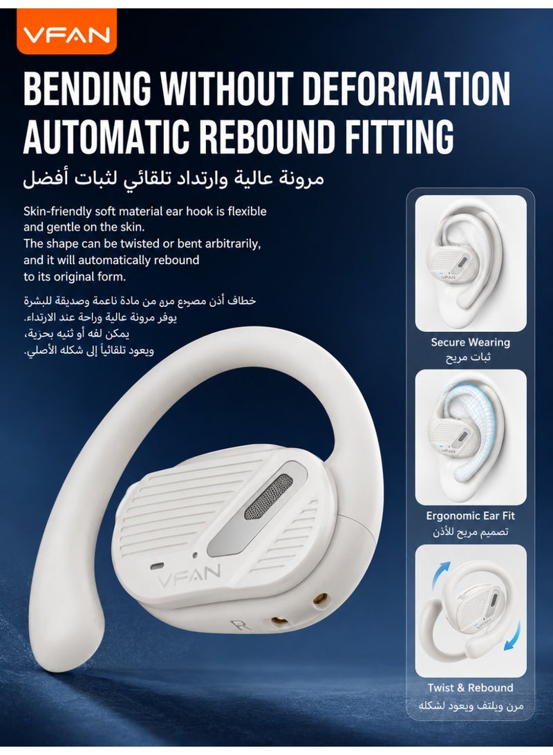 VFAN T12 True Wireless Sports Earbuds Bluetooth 5.3 with Secure Ear Hook Fit, Smart Touch Control, Built-in Mic, Type-C Charging Case, Up to 7H Music Playtime, Compatible with iOS & Android, White - Image 4