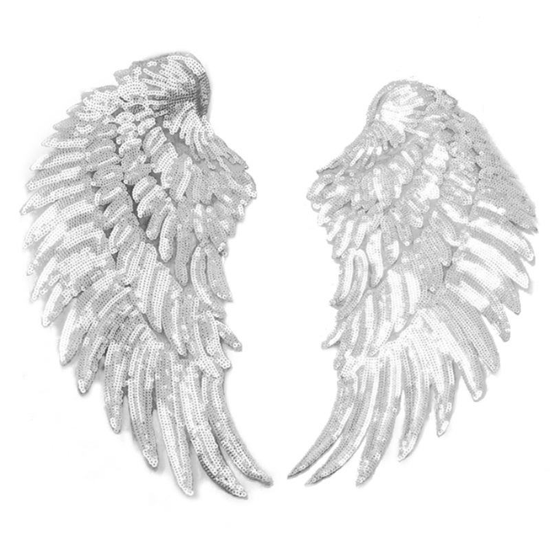Iron On Sequin Patches: 2pcs Angel Wings Design, Non-Fading Bright Colors - Multipurpose Decor & Repair Patches for Crafters, Clothing, Bags, Shoes - Image 1