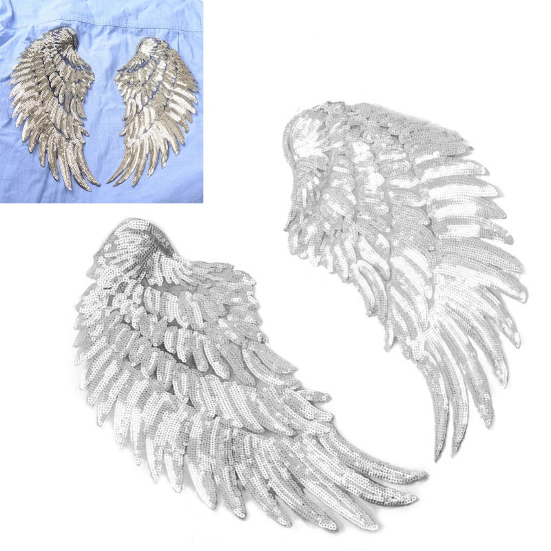 Iron On Sequin Patches: 2pcs Angel Wings Design, Non-Fading Bright Colors - Multipurpose Decor & Repair Patches for Crafters, Clothing, Bags, Shoes - Image 5