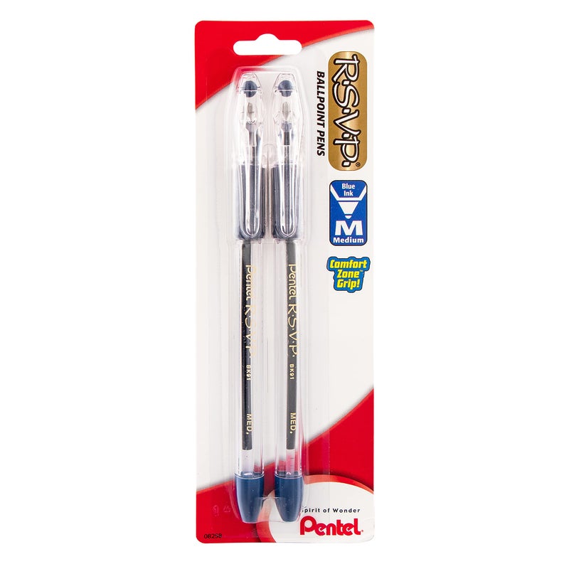 Pentel R.S.V.P. Ballpoint Pen, Medium Line, Blue Ink, 2 Pack (BK91BP2C) - Image 1
