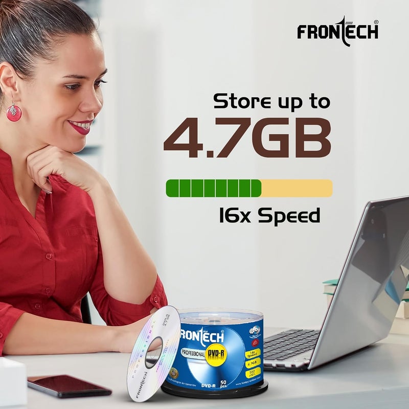 FRONTECH Blank DVD-R 4.7 GB 16X Speed Digital Disk - Pack of 50, Professional DVD with Advanced German Technology (DVD-0003) - Image 4