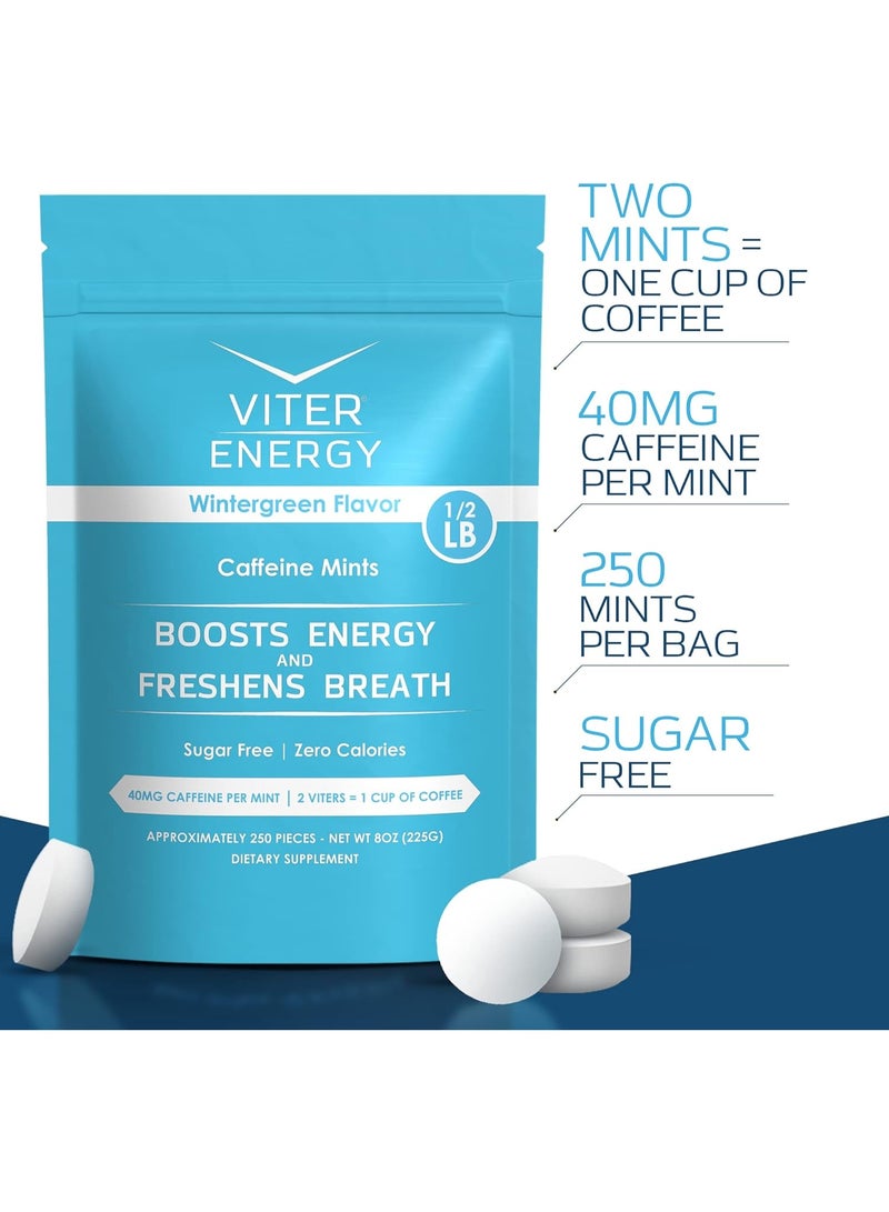 Viter Energy Caffeine Mints - Sugar Free, B Vitamins, Vegan, Boosts Fast Energized Alert Focus, Caffeinated Nootropic Supplement Pills (Wintergreen Flavor, 8oz, Bulk Bag) - Image 2