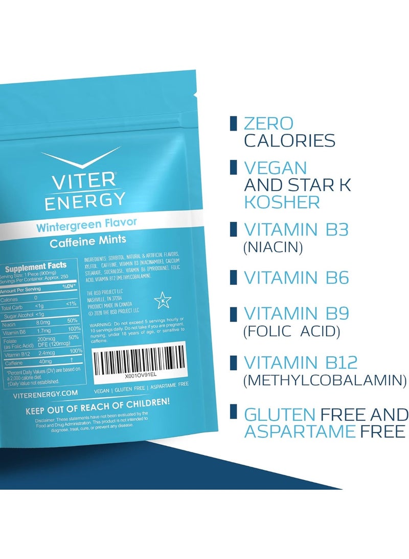 Viter Energy Caffeine Mints - Sugar Free, B Vitamins, Vegan, Boosts Fast Energized Alert Focus, Caffeinated Nootropic Supplement Pills (Wintergreen Flavor, 8oz, Bulk Bag) - Image 3