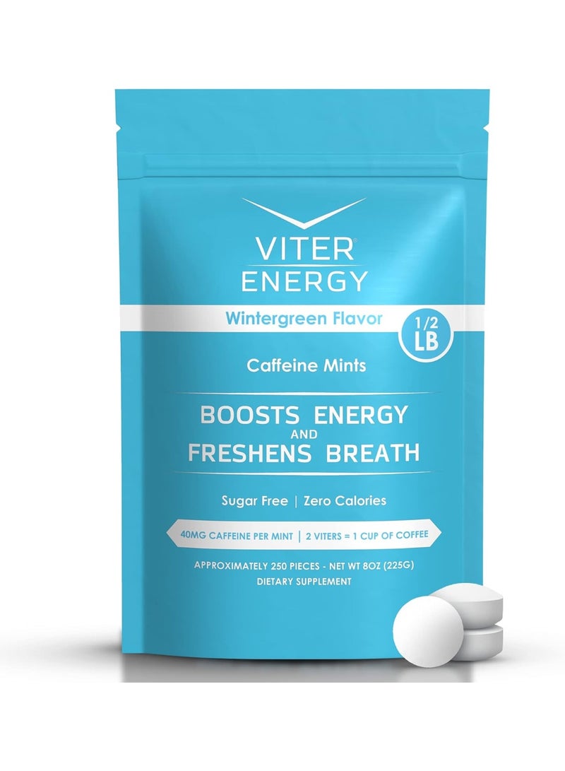Viter Energy Caffeine Mints - Sugar Free, B Vitamins, Vegan, Boosts Fast Energized Alert Focus, Caffeinated Nootropic Supplement Pills (Wintergreen Flavor, 8oz, Bulk Bag) - Image 1