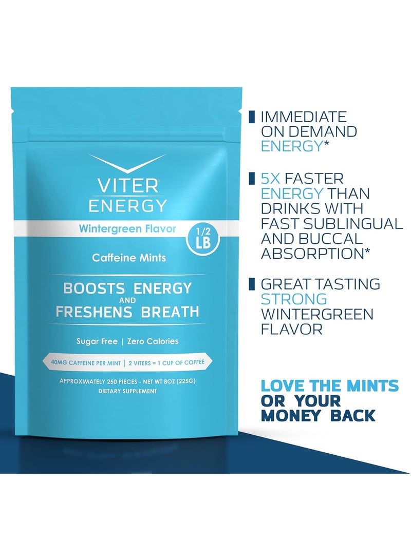 Viter Energy Caffeine Mints - Sugar Free, B Vitamins, Vegan, Boosts Fast Energized Alert Focus, Caffeinated Nootropic Supplement Pills (Wintergreen Flavor, 8oz, Bulk Bag) - Image 4