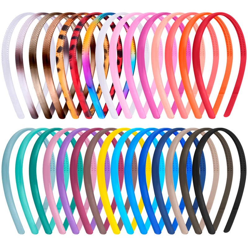 Duufin 30 Pieces Plastic Headbands Thin Plain Plastic Headband with Teeth Colorful Plain Headbands 08cm for Girls and Women 30 Colors