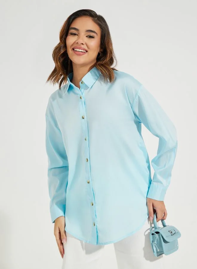 Styli Oversized Solid Buttoned Shirt With Dropped Shoulder