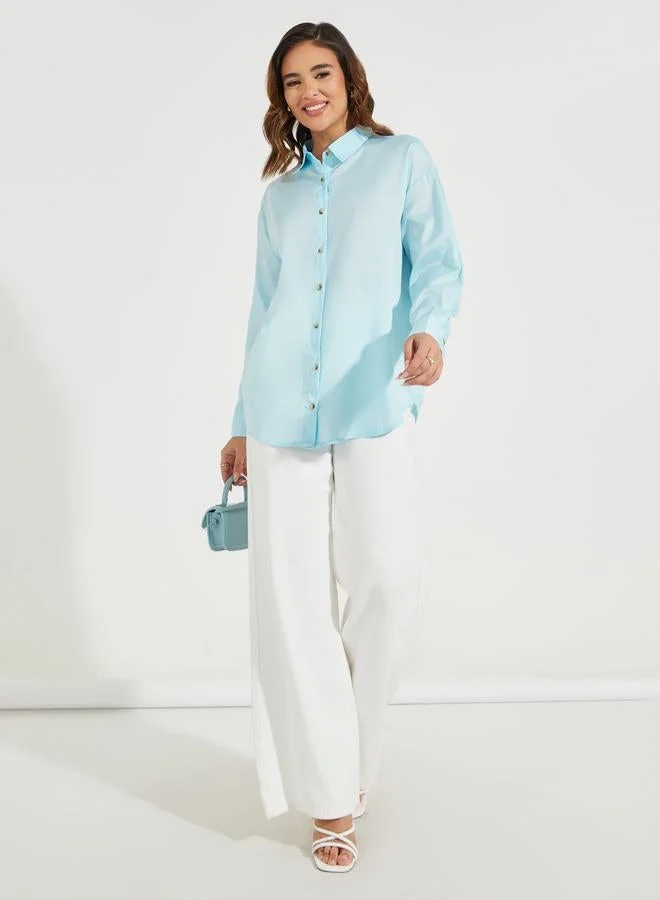Styli Oversized Solid Buttoned Shirt With Dropped Shoulder