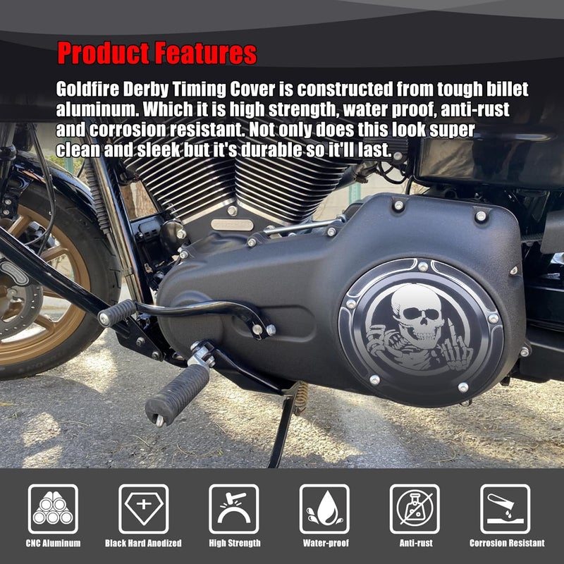 Goldfire CNC Derby Timer Cover and Points Covers for Harley (Skull Design) - Image 4