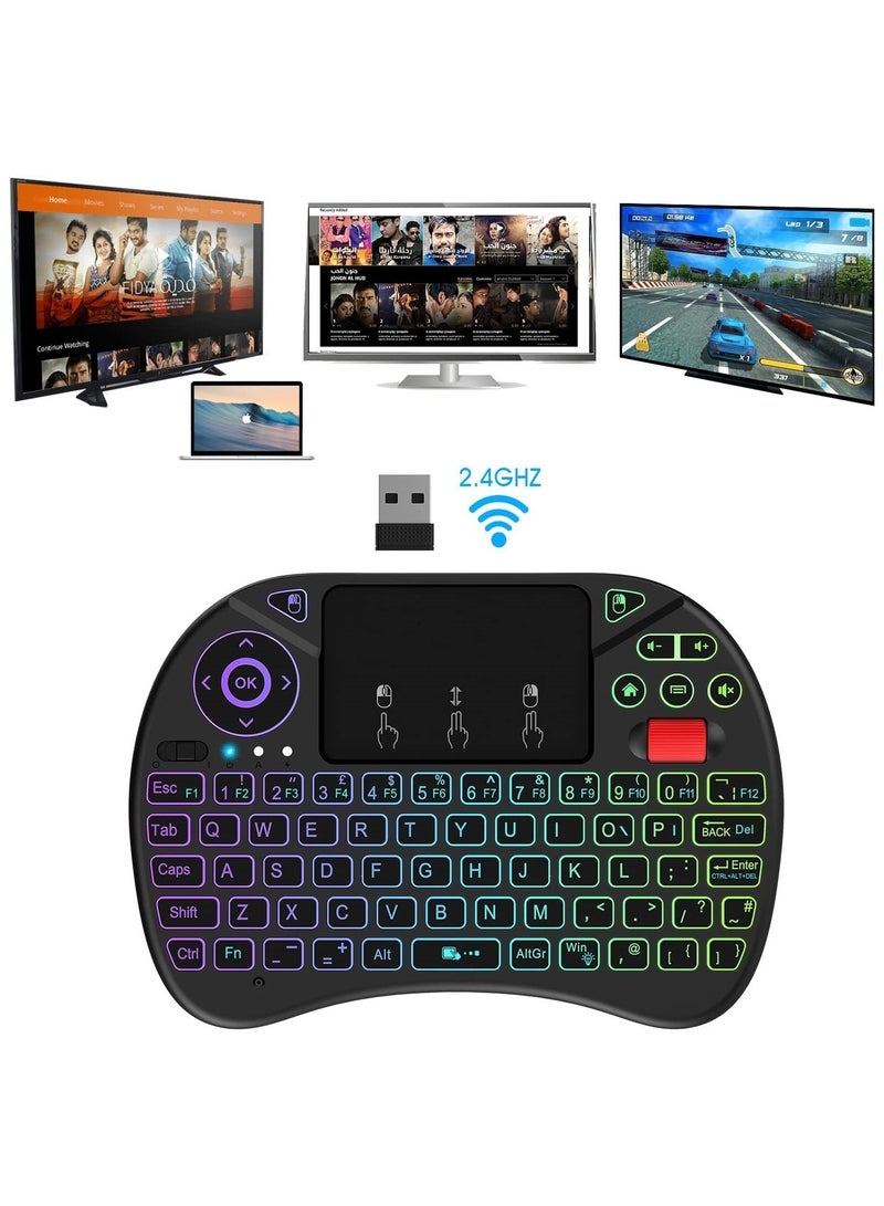 Mini Wireless Keyboard with Touch Pad Mouse, Mini Wireless Keyboard and Mouse Set with Scroll on/Handheld Remote/LED Backlit for PC/Laptop/Smart TV/Raspberry Pi/KODI/Android TV Box/HTPC/Windows - Image 2