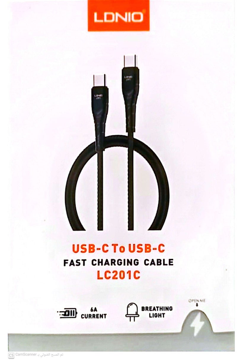لدنيو كابل شحن USB-C الى USB-C يدعم الشحن السريع ونقل البيانات يدعم تياراً عالياً (6A) من LDNIO - Image 1