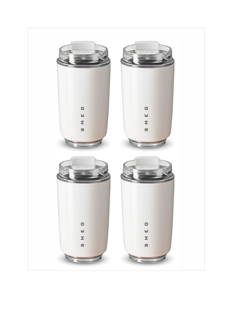 سميج كوب سفر، كوب قهوة معزول، كوب قهوة حراري من الفولاذ المقاوم للصدأ مقاوم للتسرب وقابل لإعادة الاستخدام، حاوية مشروبات خفيفة الوزن وقابلة للحمل للسفر في المنزل والمكتب، (عبوة من 4 قطع، 350 مل أبيض) - Image 1