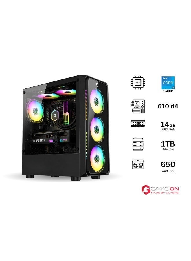 GAMEON Gaming PC With Intel Core i5-12400F Processor/16GB RAM DDR4/1TB SSD/6GB Nvidia GeForce RTX 3050 Graphics/Windows 10 Pro With Liquid Cooler, Cougar 650W PSU, RGB Mesh Case, Free Headset & RGB Light Black - Image 2