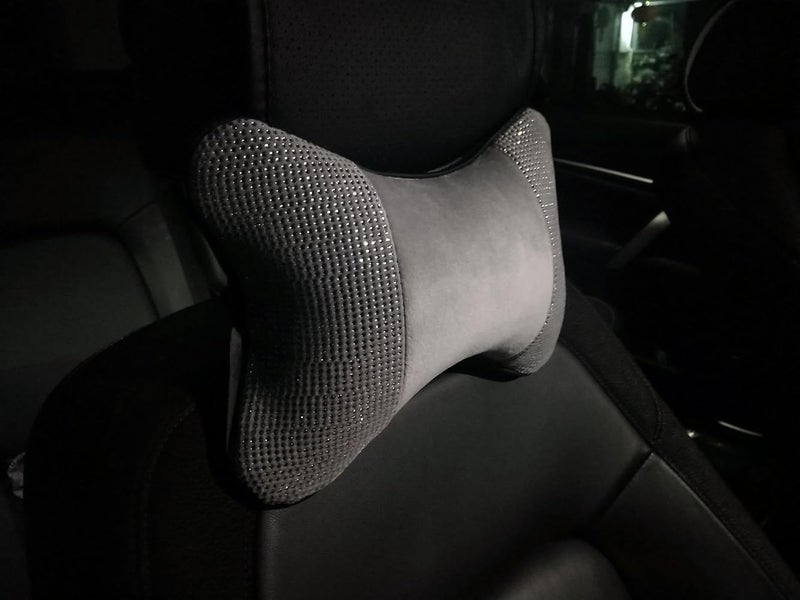 yuhuru Car Neck Pillows Both Side Pu Leather 2pieces Pack Headrest Fit for Most Cars Filled Fiber Universal Car Pillow (Bling Grey) - Image 2