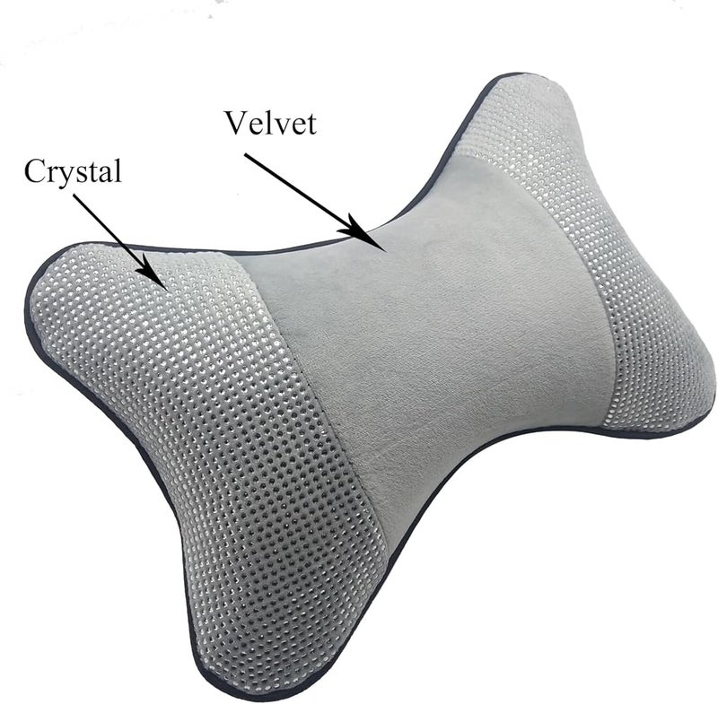 yuhuru Car Neck Pillows Both Side Pu Leather 2pieces Pack Headrest Fit for Most Cars Filled Fiber Universal Car Pillow (Bling Grey) - Image 5