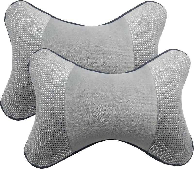 yuhuru Car Neck Pillows Both Side Pu Leather 2pieces Pack Headrest Fit for Most Cars Filled Fiber Universal Car Pillow (Bling Grey) - Image 1