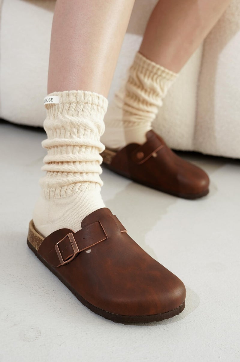 Project Cloud 100% Genuine Leather Footbed Clogs for Women - Memory Foam Arch Support Slippers for Women - Trendy Slip-ons Women's Mules & Clogs Sandals (Benton_W,BRWNDIS,8.5) - Image 2