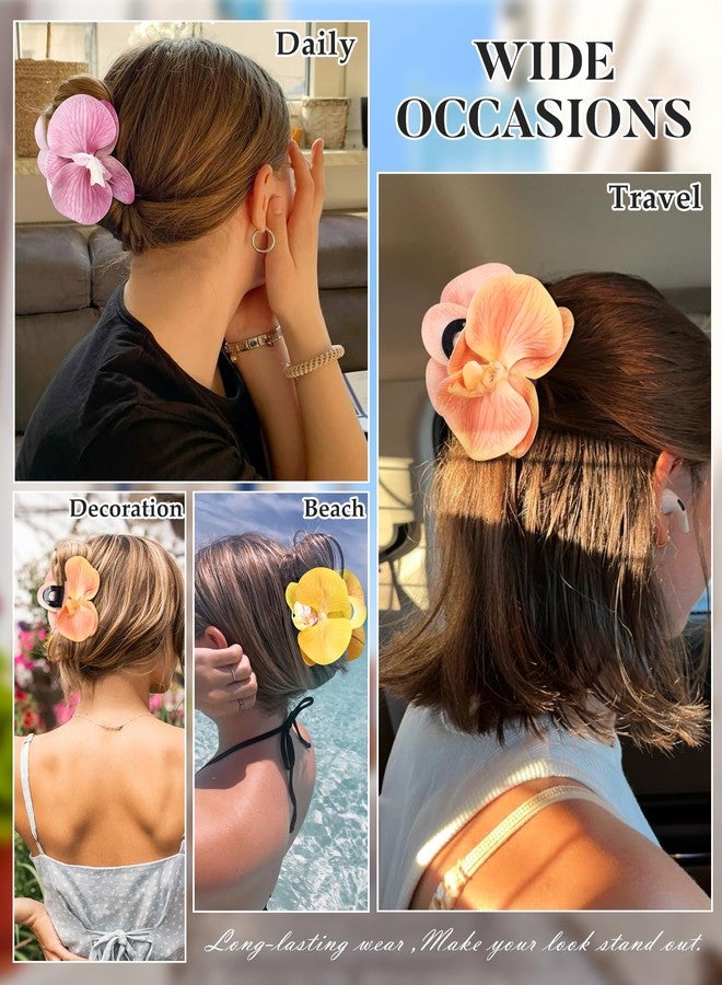 WELROG Orchid Flower Hair Claw Clips 3 Pack - Medium 11cm Spring Hair Claws for Women, Hawaiian Beach Hair Clips for Beach Party Wedding - Image 5