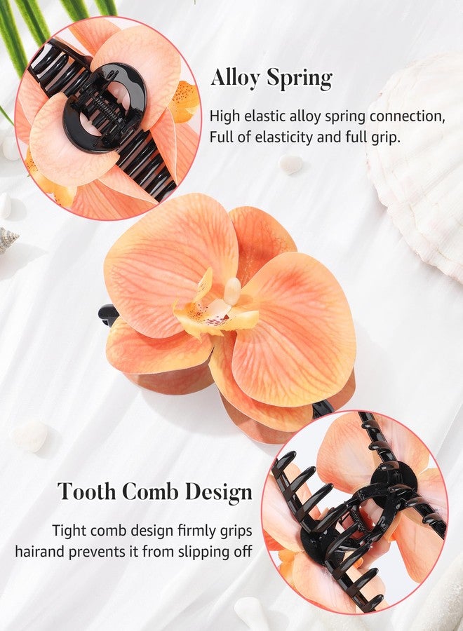 WELROG Orchid Flower Hair Claw Clips 3 Pack - Medium 11cm Spring Hair Claws for Women, Hawaiian Beach Hair Clips for Beach Party Wedding - Image 4