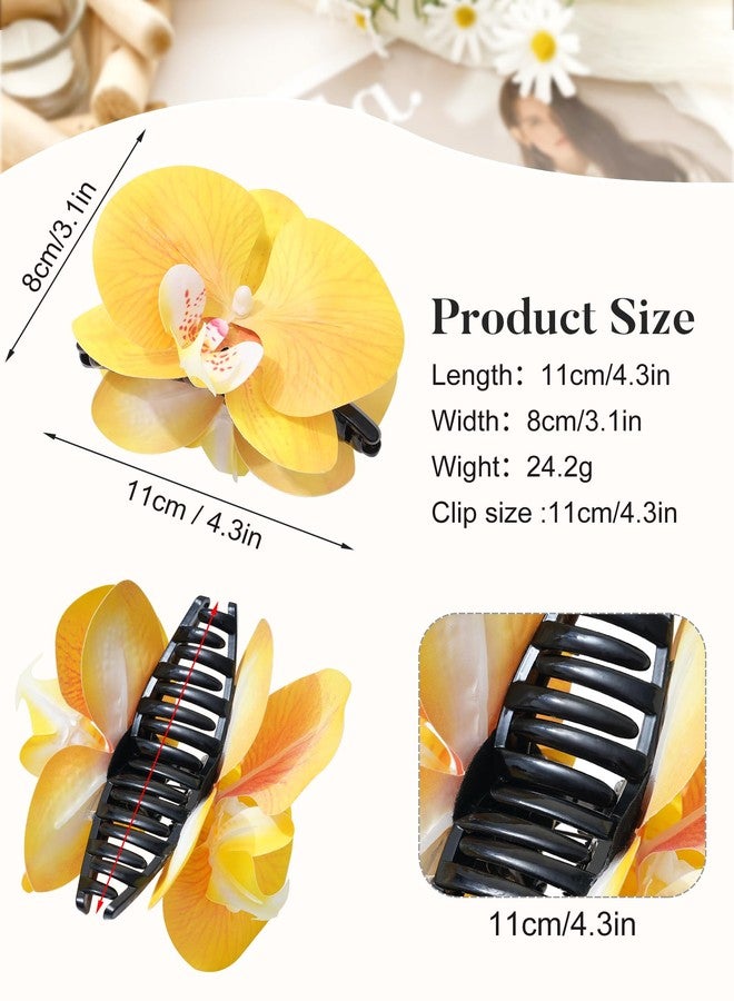 WELROG Orchid Flower Hair Claw Clips 3 Pack - Medium 11cm Spring Hair Claws for Women, Hawaiian Beach Hair Clips for Beach Party Wedding - Image 3