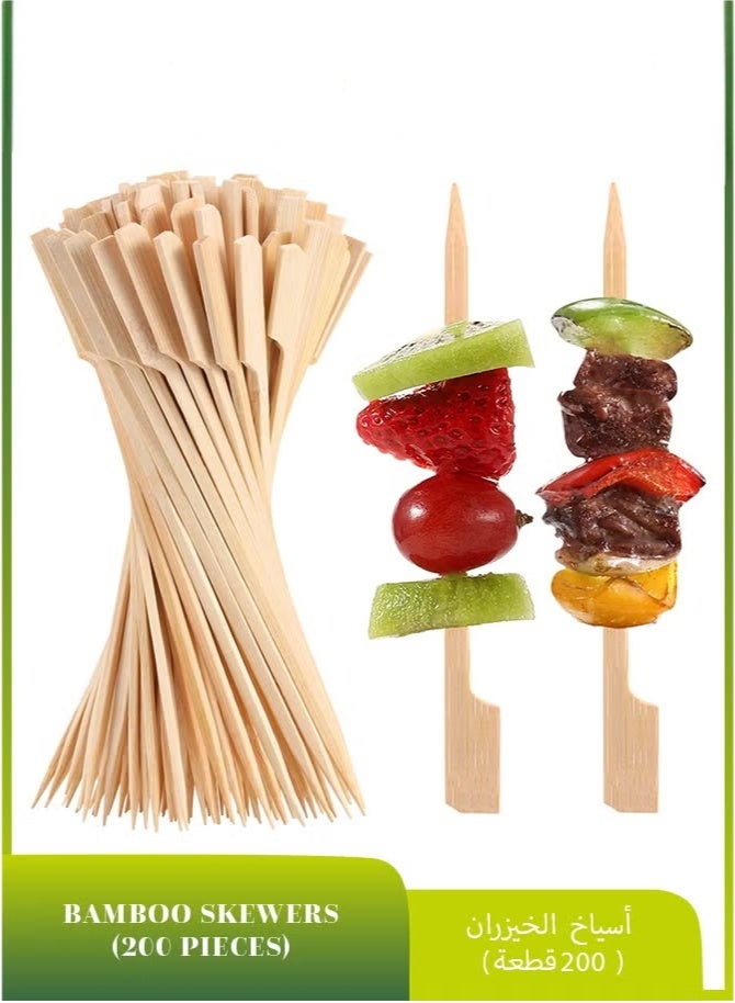 200 PCS Bamboo Skewers for Appetizers, 12cm Toothpicks, Picks for Drinks, Fruit Kababs, Sausage, Barbecue Snacks, Natural Wooden Paddle Skewer Mini Food Sticks, Charcuterie Accessories (Beige) - Image 1