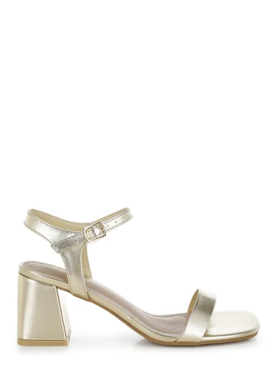 London Rag Metallic Faux Leather Block Heels in Gold