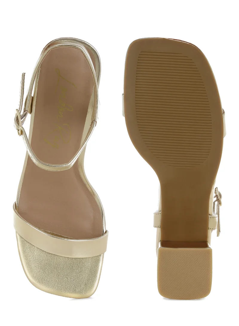 London Rag Metallic Faux Leather Block Heels in Gold