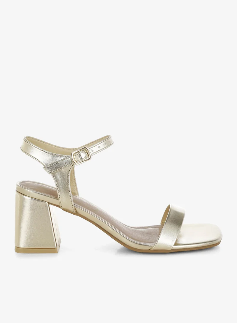 Metallic Faux Leather Block Heels in Gold