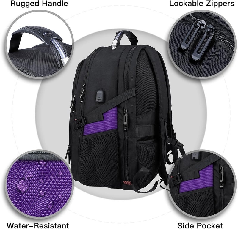 ANTERK Travel Backpack, 18.4 Inch Laptop Backpacks for Men Women with USB Port, 55L Anti Theft Water Resistant College Bussiness TSA Airline Approved Work Computer Backpack, Purple - Image 3