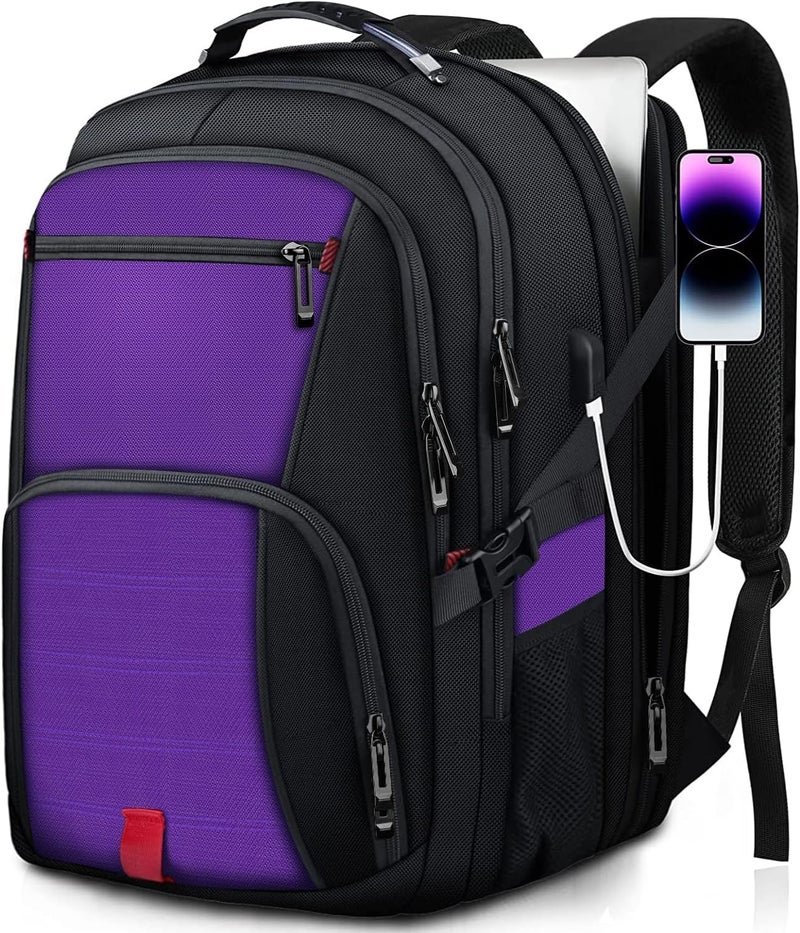 ANTERK Travel Backpack, 18.4 Inch Laptop Backpacks for Men Women with USB Port, 55L Anti Theft Water Resistant College Bussiness TSA Airline Approved Work Computer Backpack, Purple - Image 1