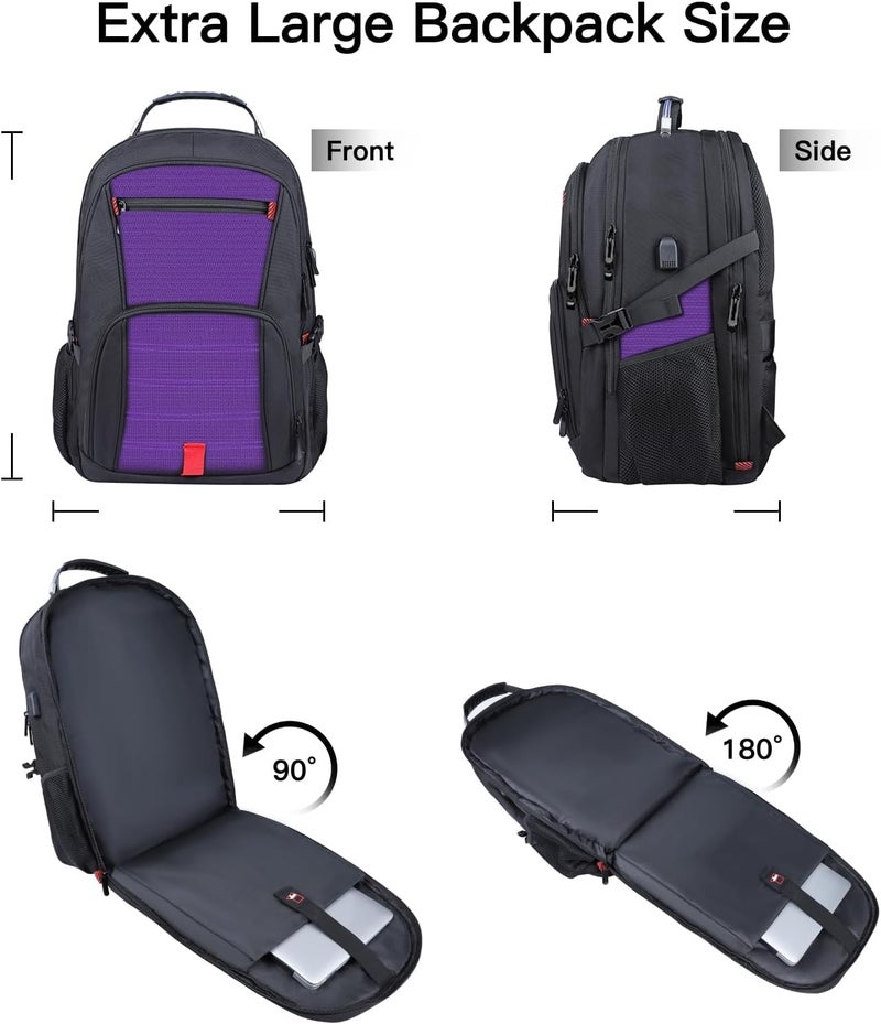 ANTERK Travel Backpack, 18.4 Inch Laptop Backpacks for Men Women with USB Port, 55L Anti Theft Water Resistant College Bussiness TSA Airline Approved Work Computer Backpack, Purple - Image 4