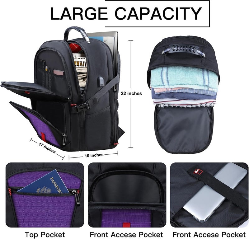 ANTERK Travel Backpack, 18.4 Inch Laptop Backpacks for Men Women with USB Port, 55L Anti Theft Water Resistant College Bussiness TSA Airline Approved Work Computer Backpack, Purple - Image 5