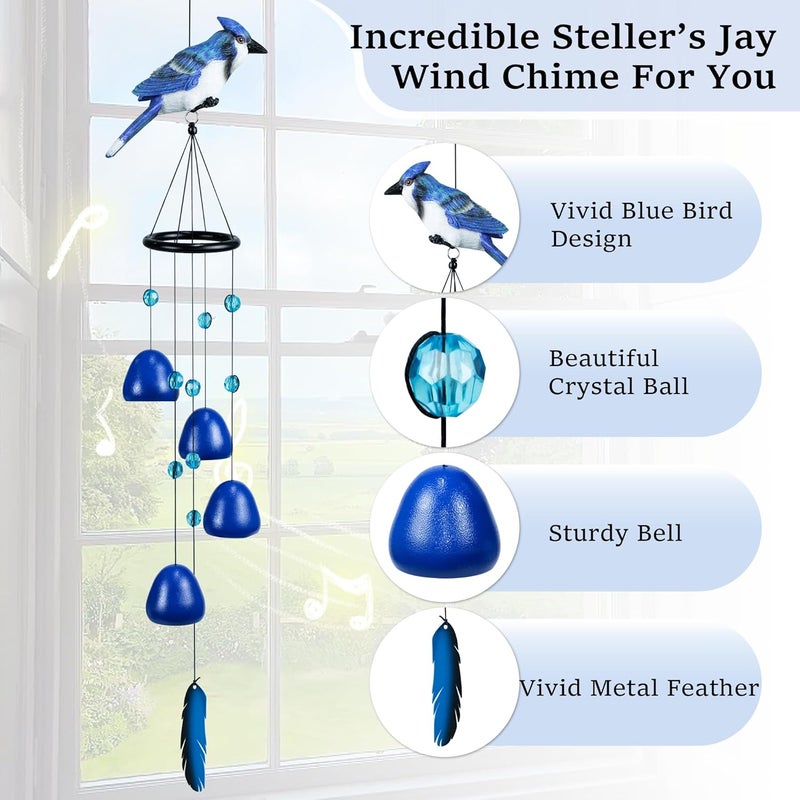 Outdoor Wind Chimes: Blue Bird Design - Weather-Resistant Garden Wind Chimes for Patio Backyard Outdoor Decor - Image 3
