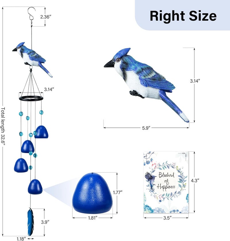 Outdoor Wind Chimes: Blue Bird Design - Weather-Resistant Garden Wind Chimes for Patio Backyard Outdoor Decor - Image 2