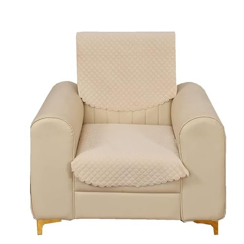 STARNSTYLE Velvet Self Design Quilted Sofa Chair Cover 1 Seater Beige - Image 1
