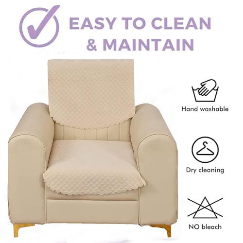 STARNSTYLE Velvet Self Design Quilted Sofa Chair Cover 1 Seater Beige - Image 4