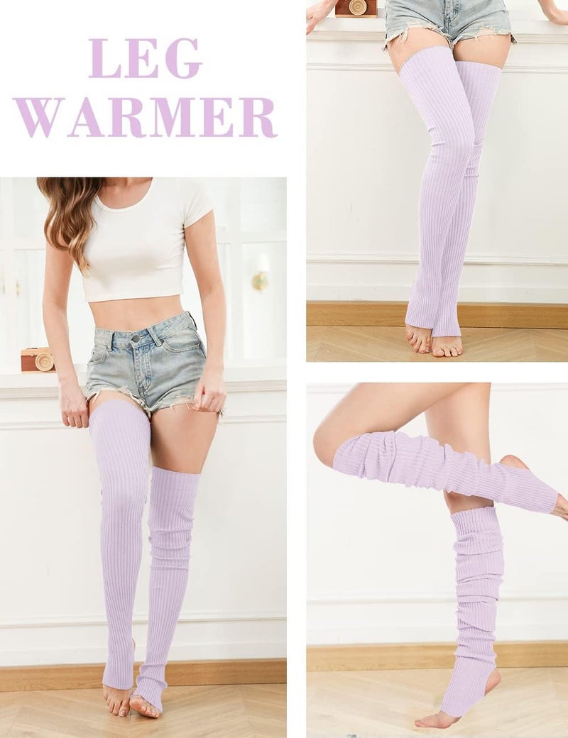 v28 Women Girls Thigh High Neon Ribbed Long 80s 90s Party Skating Leg Warmers - Image 1