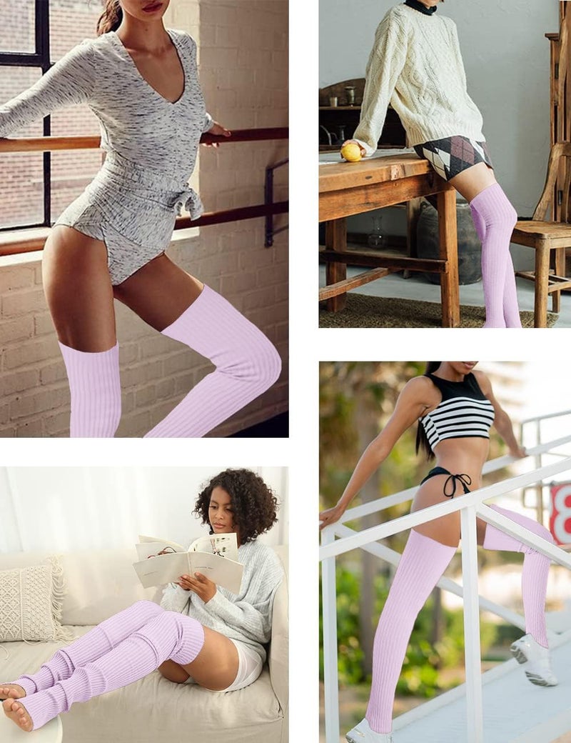 v28 Women Girls Thigh High Neon Ribbed Long 80s 90s Party Skating Leg Warmers - Image 2