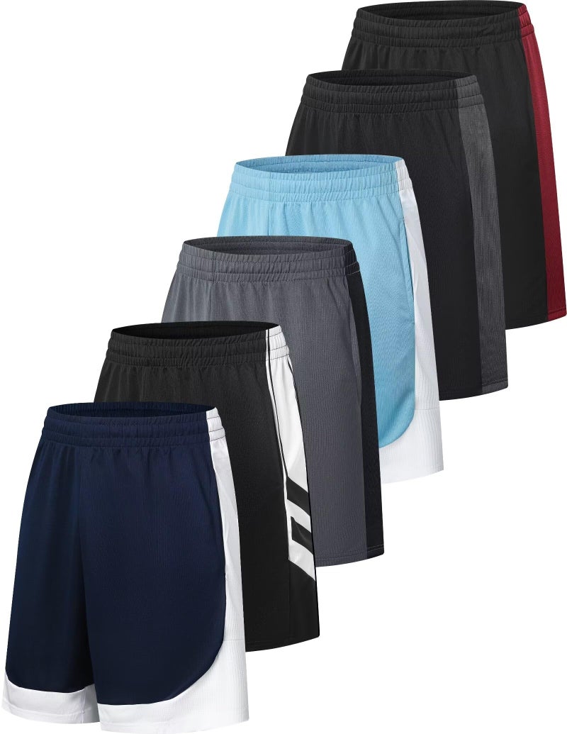 OYGSieg 6 Pack Mens Mesh Athletic Basketball Shorts Gym Shorts with Pockets, Quick Dry Workout Running Shorts Casual for Men XL - Image 1