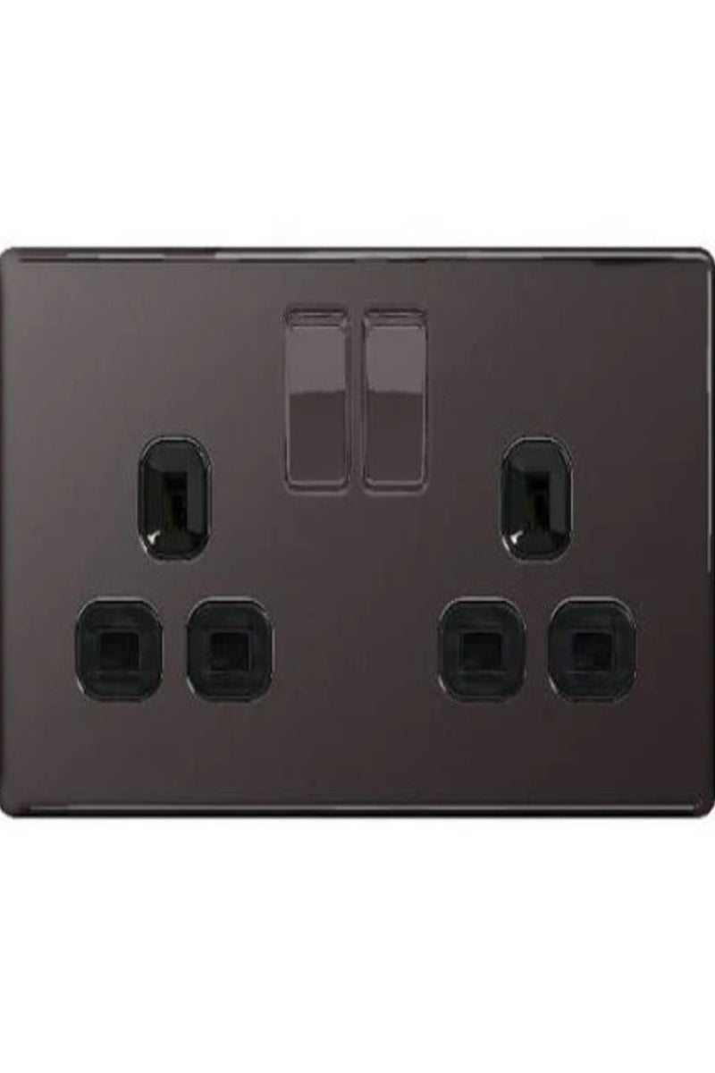 BG FBN22B Nexus Screwless Flatplate | Black Nickel | 2 Gang 13A 2 Pole Switched Double Socket